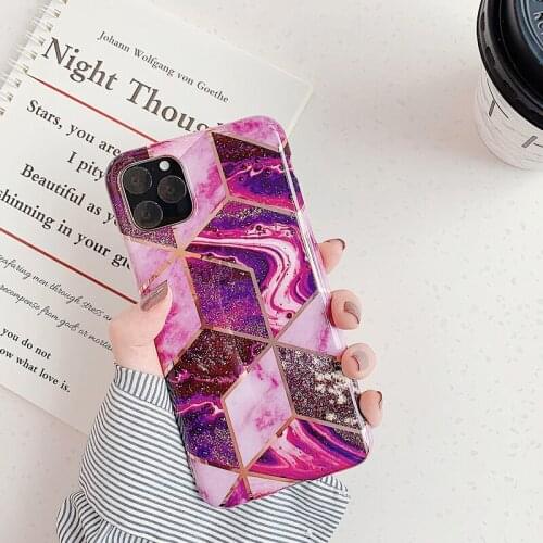 For iPhone 12 11 Pro Max Pro XS Max XR X 10 8 7 6S 6 Plus Case Grid Marble Pattern IMD Shockproof Glossy Back Cover Funda Shell