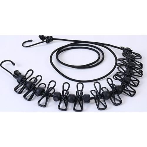 180cm Portable Clothesline Windproof Clothes Rope Drying Rack Cloth Hanging Line 12 Clips Multifunction Camping Traveling Tools