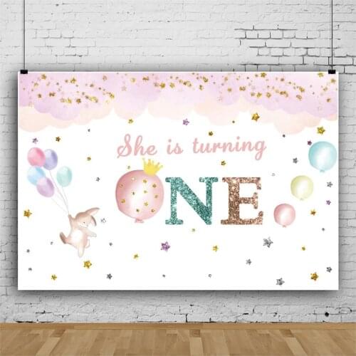 Balloon Bunny Golden Clouds Children Backdrops Photography One Year Old Birthday Party Kids Photos Background for Shooting Decor