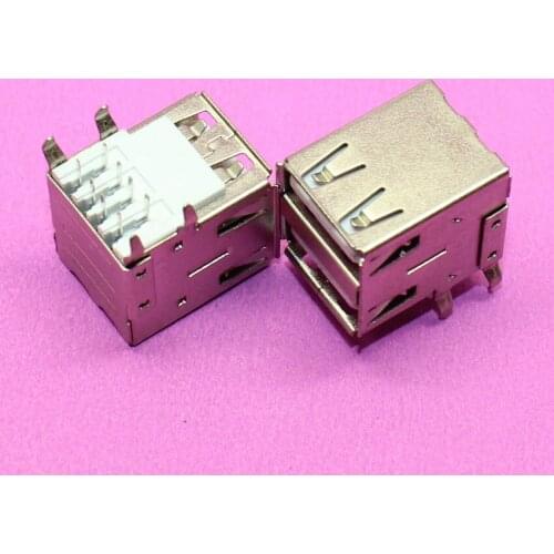 YuXi High quality dual USB jack 90 degree connector 4 bent feet female socket