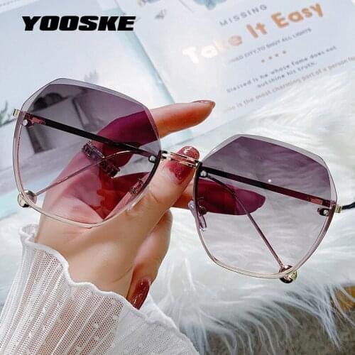 YOOSKE Fashion Women Rimless Sunglasses Luxury Gradient Gray Pink Sun Glasses Ladies Vintage Travel Style Shades UV400 Eyewear