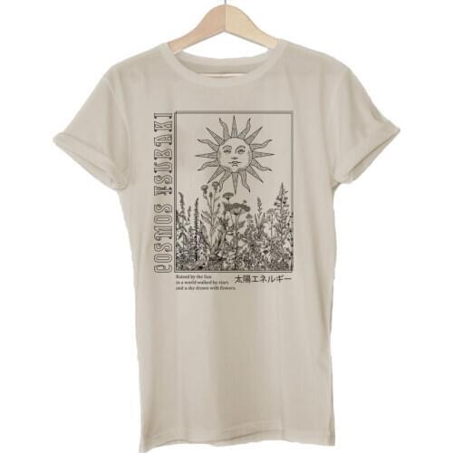 Sun Plants Print Vintage Boho Style Chic T Shirt Womens Retro Cotton Short Sleeve T-shirt Ladies Top Female Graphic Tees