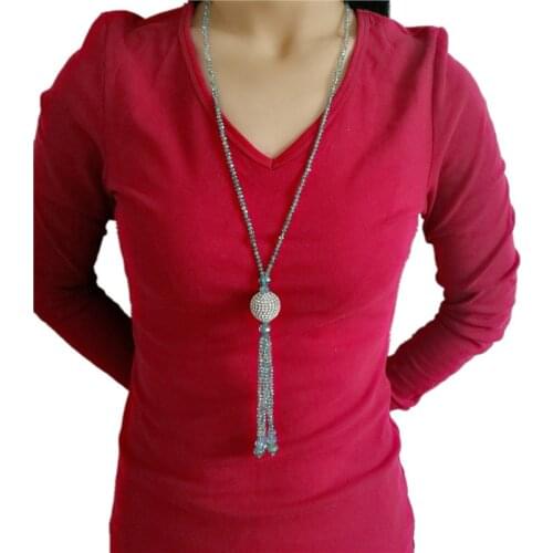 Boho Korea big Crystal ball Necklace Long Chain Tassel Pendant Necklace for Women Accessories Sweater Jewellery Wholesale