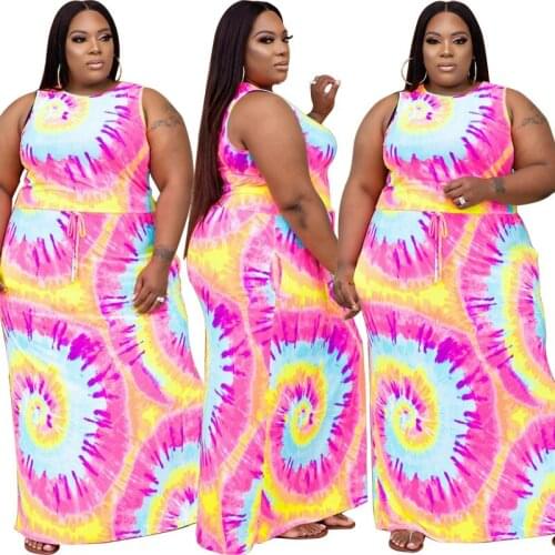 Plus Size Dress for Women Sleeveless Beach Wear Maxi Dresses Print Loose Outfit Lounge Casual Outfits Wholesale Dropshipping