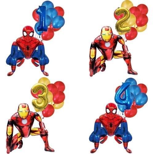 1set 3D Big Spiderman Iron Man Hero Man Mylar Foil Balloon Number Foil Balloons Birthday Party Decoration Supplies Kids Gifts