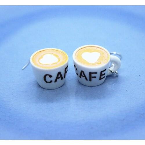 1 Pair Cute Earrings Flat Drop Dangle Heart In Coffee Cup Food Earrings For Women Fashion Creative Hand-Made Jewelry Gifts