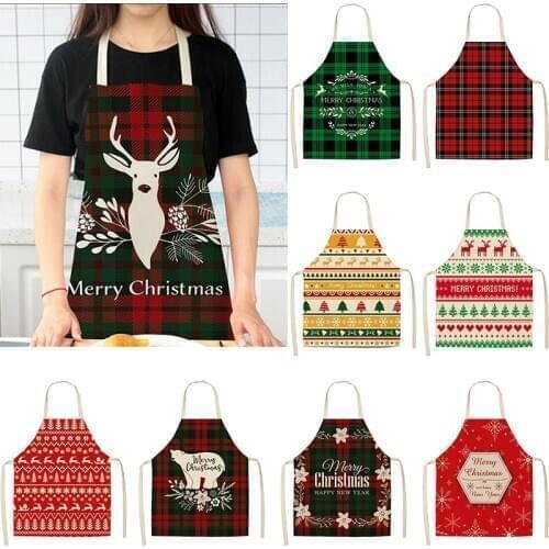 1pc Christmas Design Apron Retro Plaid Printing Kitchen Apron Cotton Linen Woman Adult Bibs Cleaning Baking Cooking Accessories