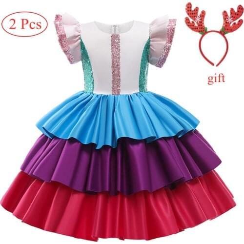 2021 New Style Colors Princess Girl Party Dress Christmas Costume + Hairband 2 6Y Children Girls Dress Up Clothing Kids Vestidos