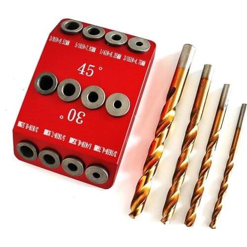 30/45/90 Degree Angle Oblique Pocket Hole Jig British Drill Guide Dowel Jig Kit Wood Drill Locator Inclined Hole Plug Jig