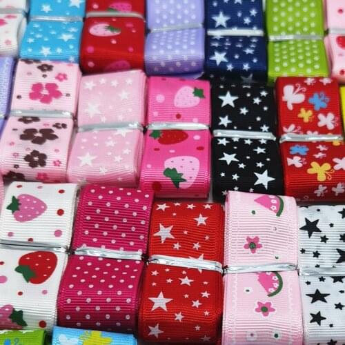 5Yards/Pack 25MM Geometry Cartoons Thermal Transfer Printed Grosgrain Ribbons Bow Cap DIY Party Gift Packaging