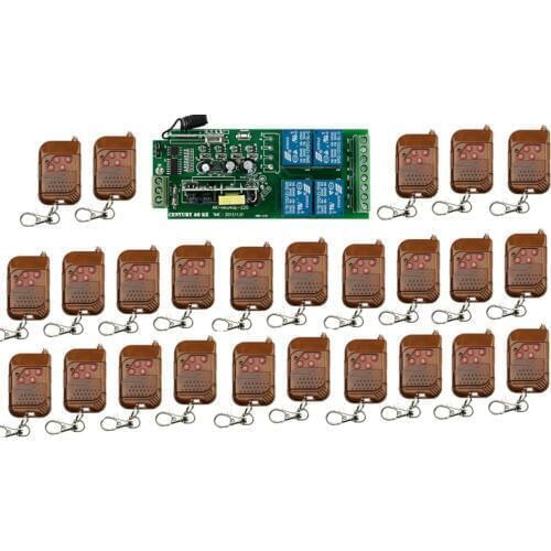 85V~250V 4CH RF Wireless Remote Control Relay Switch Security System Garage Doors 1pc Receiver +25pc Mahogany color Transmitter