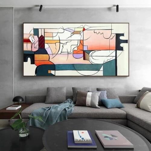 Abstract Colorful Handmade Canvas Painting Modern Geometric Prints and Posters Wall Art Pictures for Living Room Home Decoration