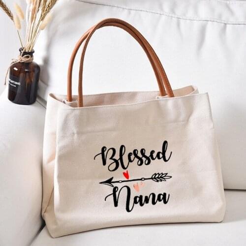 Blessed Nana Funny Printed Women Lady Beach Bag Canvas Tote Bag Handbag Shopping Bag Gift for Grandma Grandmother Dropshipping