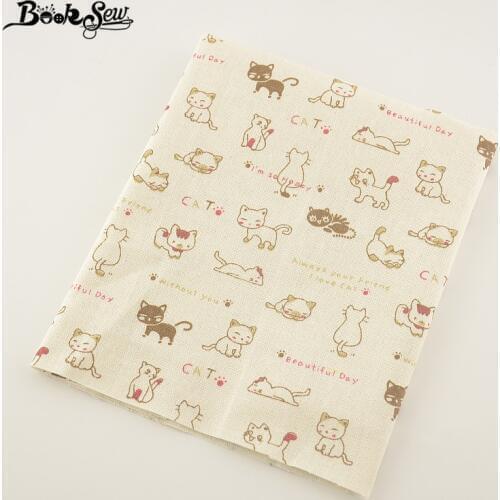 Booksew Home Textile Lovely Cat Design Cotton Linen Fabric Sewing Material Tissu Tablecloth Bag Curtain Cushion Pillow Zakka CM