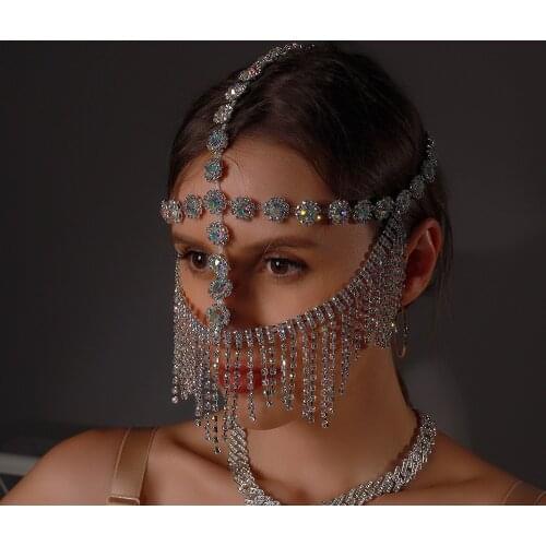 Stonefans Tassel Masks Rhinestone Chain Face Mask Jewelry Head Decoration for Women Handmade Crystal Mask Accessories Face Chain