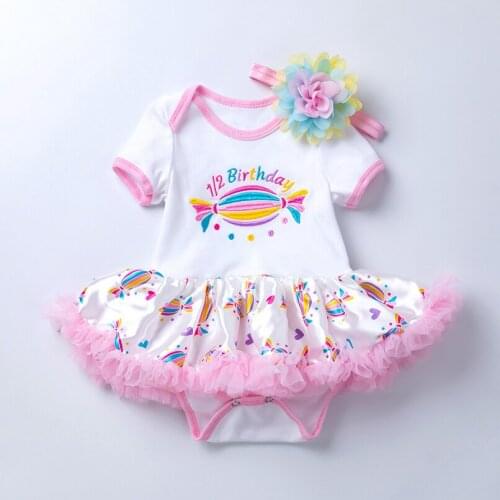 Baby Girl Half Birthday Ruffle TUTU Dress Baby Clothing Vestidos Embroidery Candy Girl Princess Birthday Dress Flower Headband