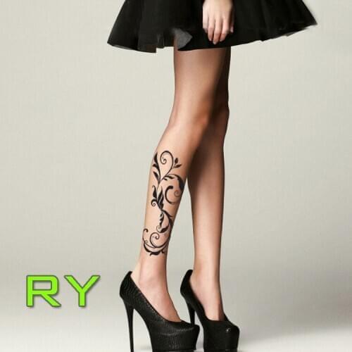 Elegant Side Flower Leg Patterns Printed Pantyhose Thin Silk Tights Ladies Stockings Sexy