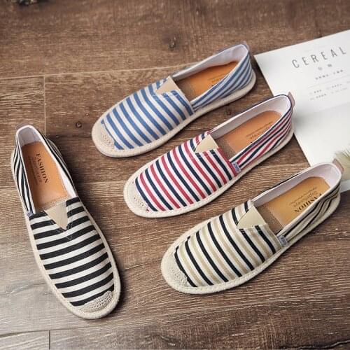 Brand Fashion Espadrilles Men Casual Shoes Striped Slip On Loafers Light Men Fisherman Shoes Breathable drive Flat Shoes 39-44