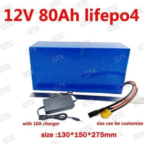 GTK lifepo4 12v 80ah lithium bateria 100Ah BMS 4S 12.8V for LCTV lighting inverter Solar energy storage instrument + 10A charger