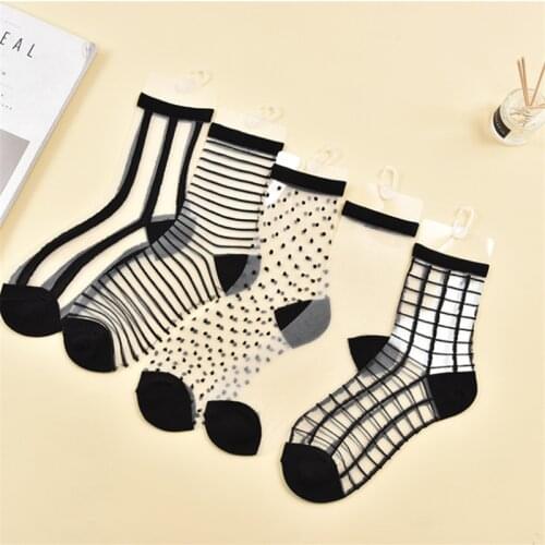 Hipster Harajuku Ankle Ladies Socks Women Fashion Transparent Stripe Short Female Summer Womens Socks Summer Black White Socks