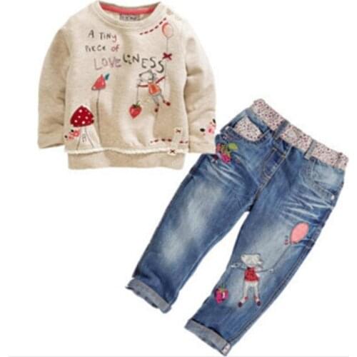 Hot New Fashion Children Girls Clothes Sets Cotton Long Sleeve Tops+Jean 2 pcs Spring Autumn Kids Girl Clothing Set Girls Suits