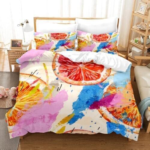 Fanaijia Multicolor 3d Fruit Print Bedding Sets Queen Size KidsDuvet Cover with Pillowcase Cartoon Bed Comforter