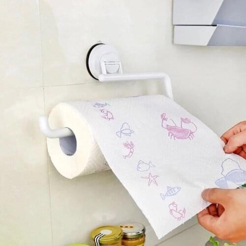 Kitchen Accessories Storage Holder Vacuum Sucker Paper Towel Rack Adhesive Bathroom Towel Shelf Wall Hanging Roll Paper Rack
