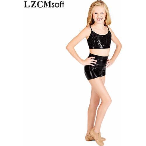 LZCMsoft Girls Shiny Metallic High Waist Dance Performance Briefs Kids Black Gymnastics Ballet Dance Shorts For Toddler Sports