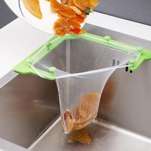 Multifunctional Triangle Drainage Rack Kitchen Sink Leftovers Filter Hanging Net Drain Basket Kitchen Anti-blocking Funnel