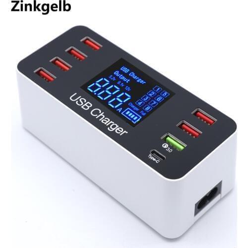 Multi-port USB Charger with LCD Screen Quick Charge QC 3.0 USB Charging Port Desktop Multi Port Smart USB Type C Charger Station