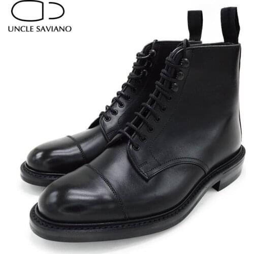 Uncle Saviano Winter Add Velvet Black Mens Boots Shoe Buckle Strap High-Top Work Boots Fashion Genuine Leather Shoes for Man