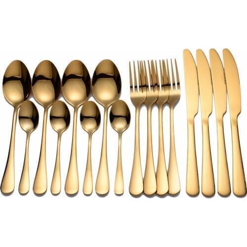 Complete Tableware Stainless Steel Cutlery Set 16 Pieces Gold Cutlery Dinner Set Fork Spoons Knives Kitchen Dinnerware Set Gold