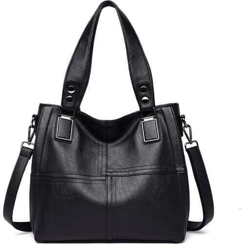 2021 new womens bag PU leather solid color tote bag women bag fashion stitching ladies shoulder messenger bag