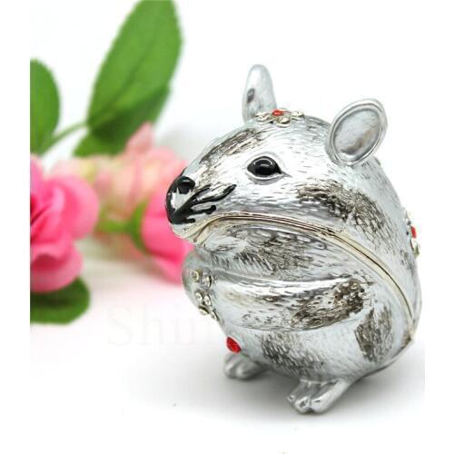 Whole Sale Enamel Craft Animal Mouse Shape Trinket Box Lovely Metal Storage Box