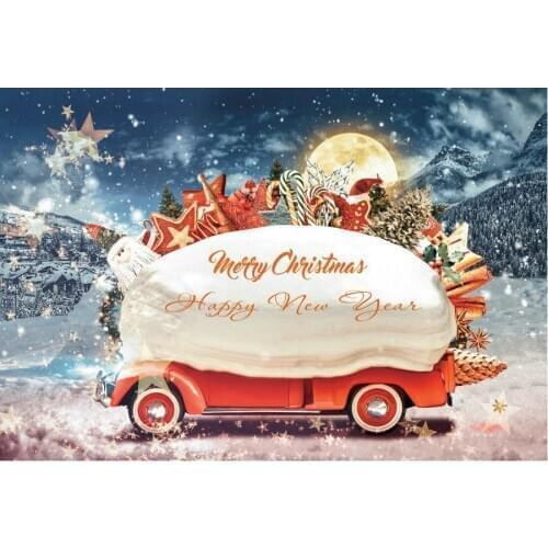 Merry Christmas Backdrop Stars Red Car Gifts Vinyl Photography Background New Year Xmas Party Decor Photo Booth Studio Props