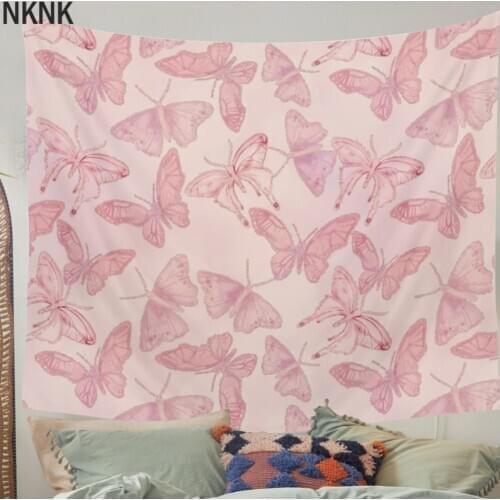 Pink Butterfly Tapestry INS Tapestry Pink Tenure Hippie Tapestry Indian Elephant Boho Decor Background Wall Cloth Tapestries