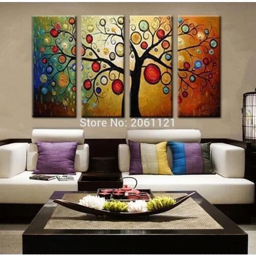 Handmade abstract tree Oil Painting Picture For Modern Living Room Decoration Large 4 Piece Wall Art Set Canvas Abstract Art