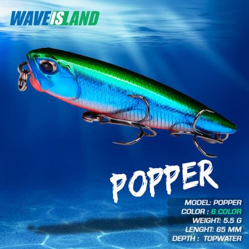 WAVEISLAND Fishing Tackle Poppers Fish Lure 5.5g 65mm Spinnerbait Wobblers Goods Pesca Saltwater Bait Top Water For Carp