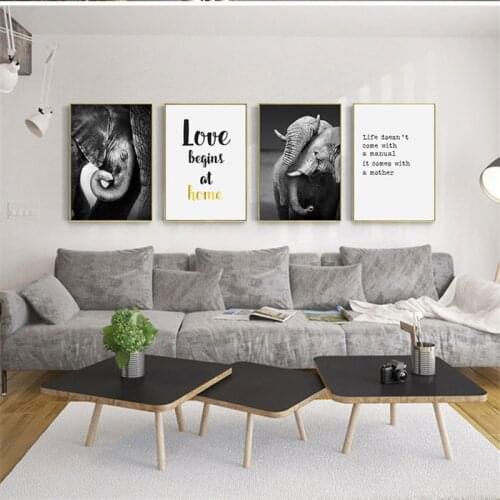 Animal Elephant Letter Quote Home Decor Nordic Canvas Painting Living Room Wall Art Print Poster Black White Minimalist Picture