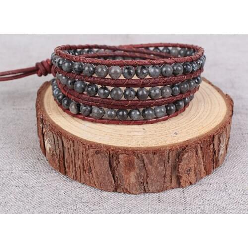 Gray Labradorite Wrap Bracelets Multi Layered on Wrist Natural Stone Beadwork 3Times Strand Bracelet Jewelry for Women Dropship