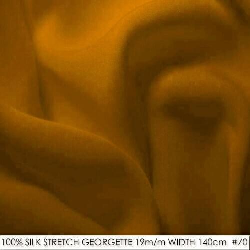 SILK STRETCH DOUBLE GEORGETTE 19mm Width55"-140cm Pure Silk Fabric for sewing Wedding Dress/Decoration in Classic Amber Yellow70