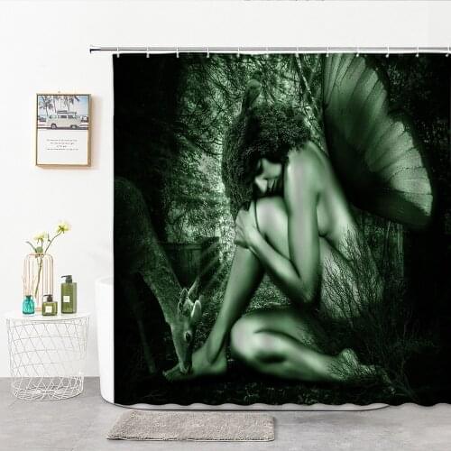 Fairy Forest With Wings Angel Printing Shower Curtain Bathroom Curtains Bath Screen Polyester Home Decor Background Wall Curtain