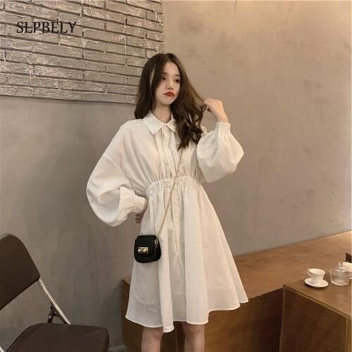 SLPBELY France White Women Dress Spring Vintage Designer Lapel Button Long Sleeve Chic Mini Dress Black Fashion Ruffles Vestidos