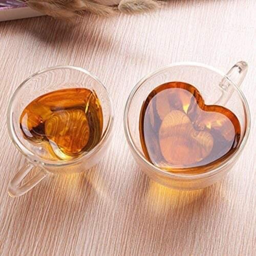 Heart Love Shaped Double Wall Glass Mug Resistant Kungfu Tea Mug Milk Lemon Juice Cup Drinkware Lover Coffee Cups Mug Gift