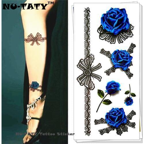 Nu-TATY Blue Lover Rose 3d Temporary Tattoo Body Art Flash Tattoo Stickers 19*9cm Waterproof Tatoo Home Decor Wall Sticker