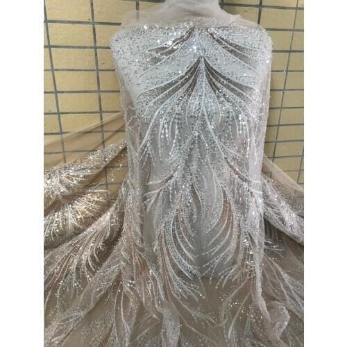 Comfortable lace fabric SYJ-108681 Nigerian lace fabric with beads african net lace fabric