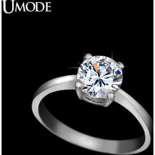 UMODE White Gold Color 4 Prongs 1.25 Carat Single CZ Shiny Stone Anelli Donna Simple Wedding Rings JR0136B