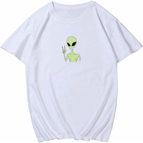 Korean Fashion T Shirt Women 2020 Summer Casual Alien Print Short-sleeve O-neck Graphic T-shirt Woman Shirts Casual Ropa Mujer