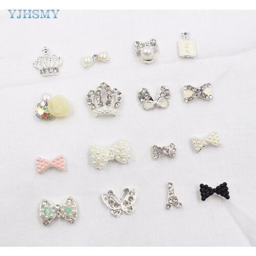 YJHSMY MJ28,10pcs Bow Mobile Beauty DIY pearl faceplate Rhinestone Button Hand Stick Flower Wholesale Jewelry Accessories