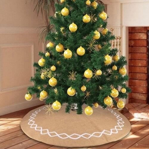 Burlap Christmas Tree Skirt,with Hand-Sewn White Lace Decor, Christmas Decorations Indoor(Double Layer Design)48 Inches